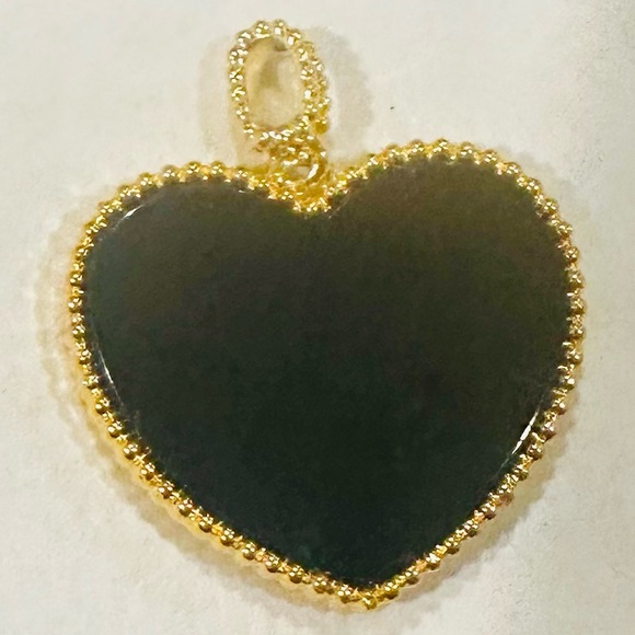 New XL 18K Solid Real Gold onyx heart pendant & necklace chain is gold filled - Picture 6 of 8